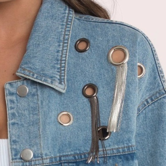 Metal Fringe & Grommet Denim Jacket - Picture 2 of 5